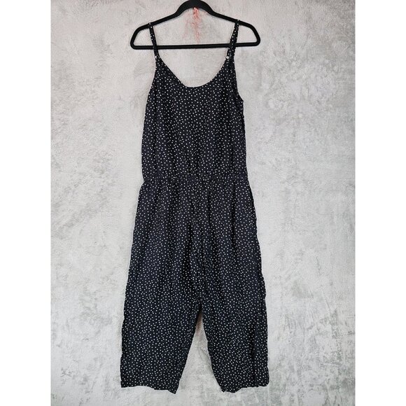 Tommy Bahama Sea Swell Linen Blend Cropped Jumpsuit Womens M Black Polka Dot - Picture 2 of 10